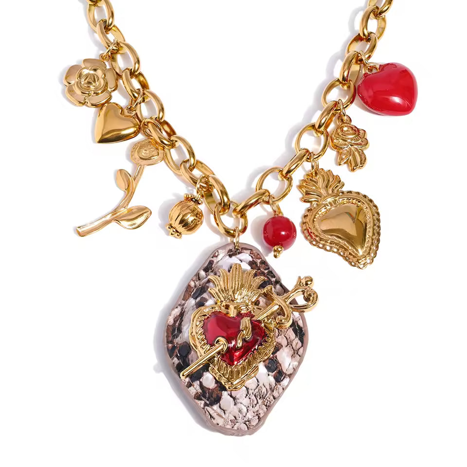 Acrylic Flower Heart Charm Necklace