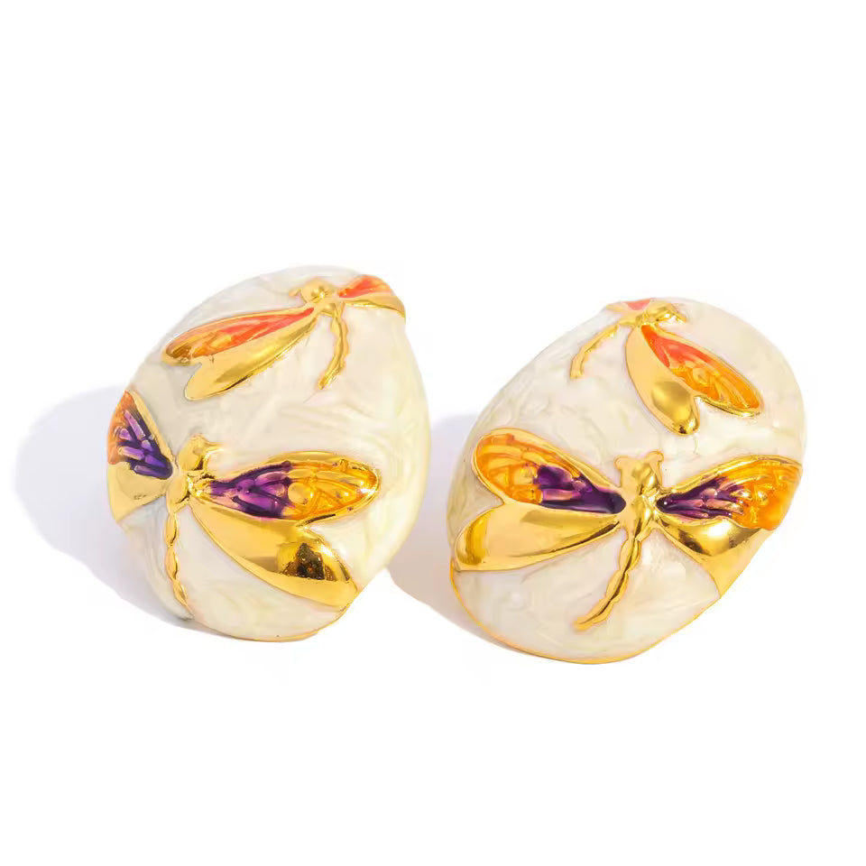 Colorful Dragonfly Enamel Stud Earrings