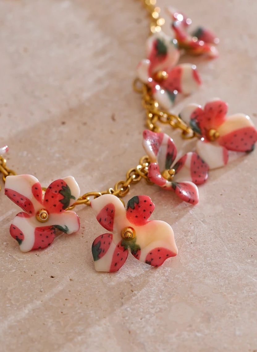 Acrylic Cherry Flower Charm Necklace