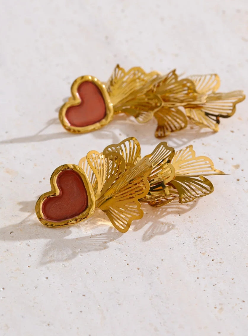 Pink Heart Petal Dangle Earrings