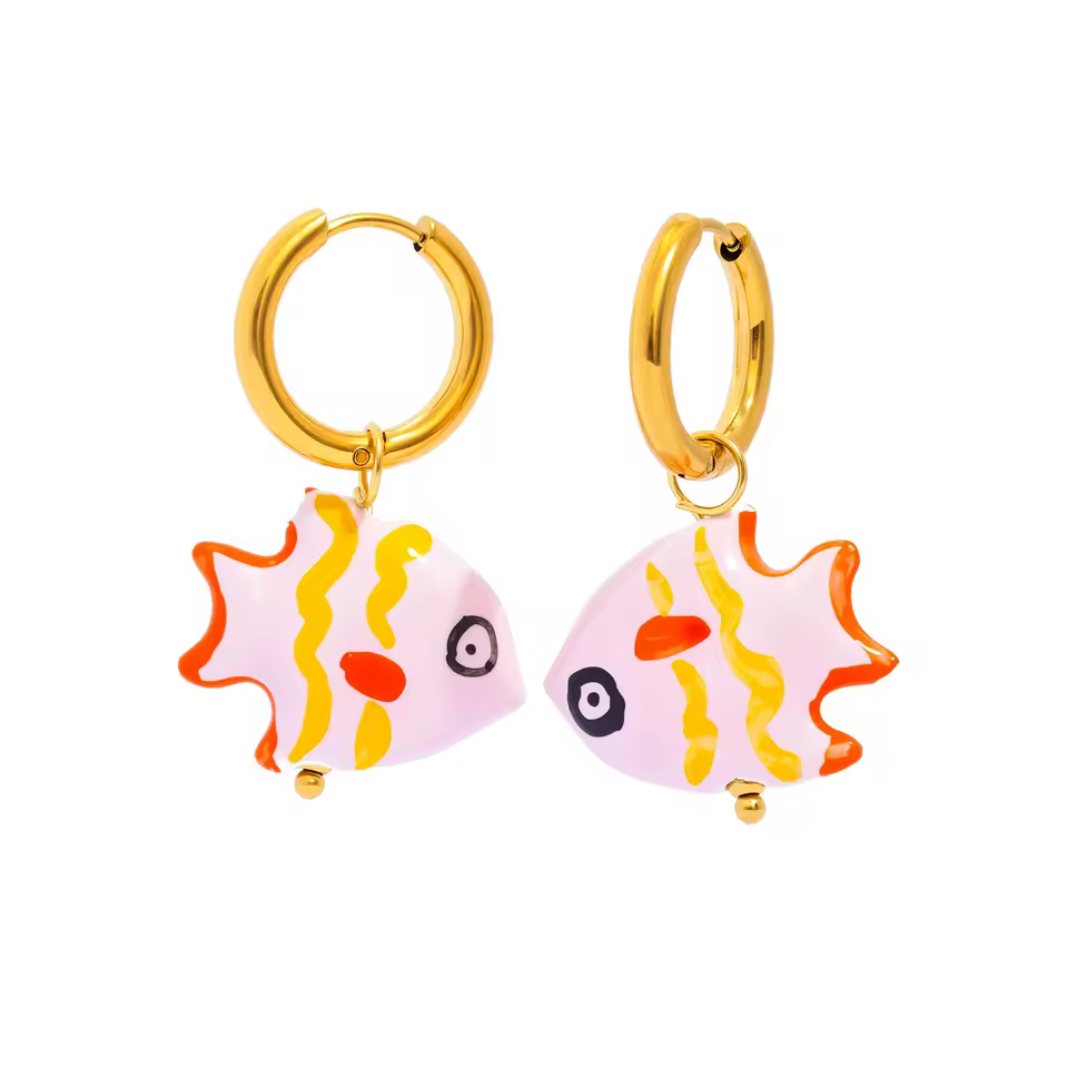 Hand Painted Ceramic Tropical Fish Hoop Earrings