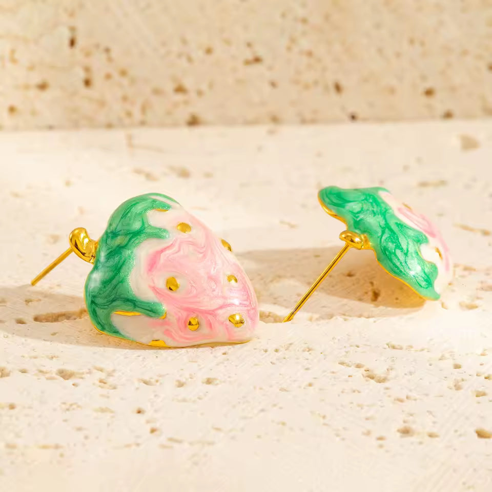 Strawberry Cold Enamel Stud Earrings
