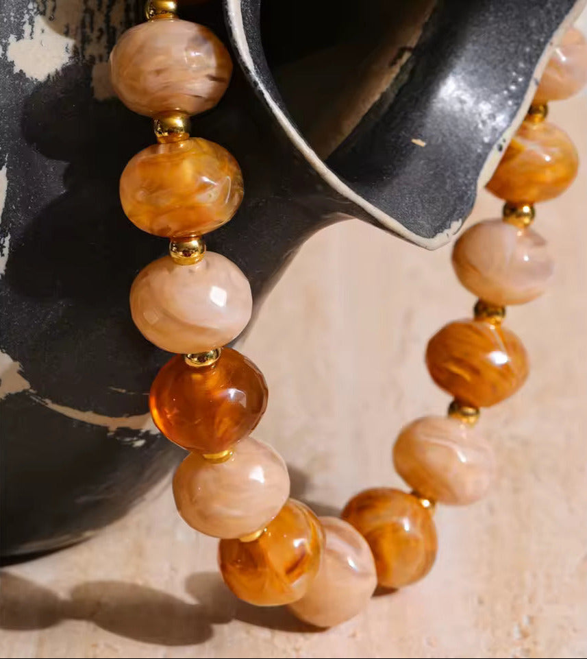 Resin Round Brown Beads Necklace
