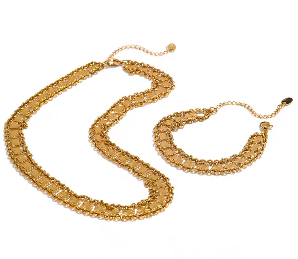 Square Double Chain Jewelry Set (Necklace & Bracelet)