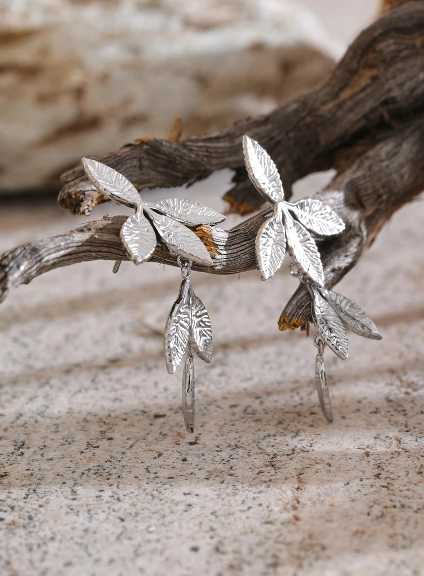 Textured Gold Leaf Drop Earrings