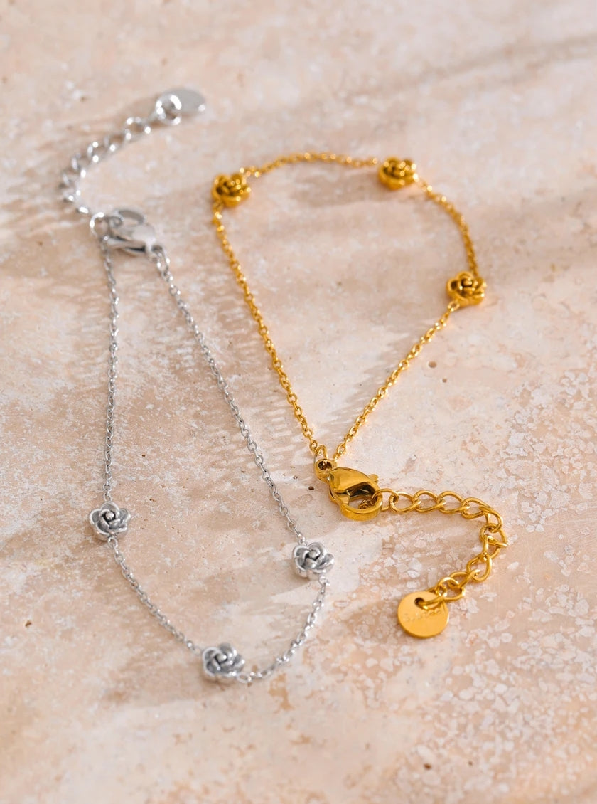 Triple Rose Flower Chain Bracelet