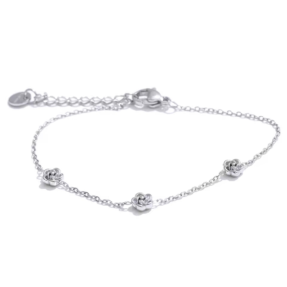 Triple Rose Flower Chain Bracelet