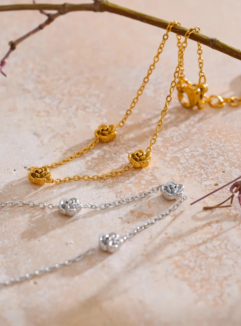 Triple Rose Flower Chain Bracelet