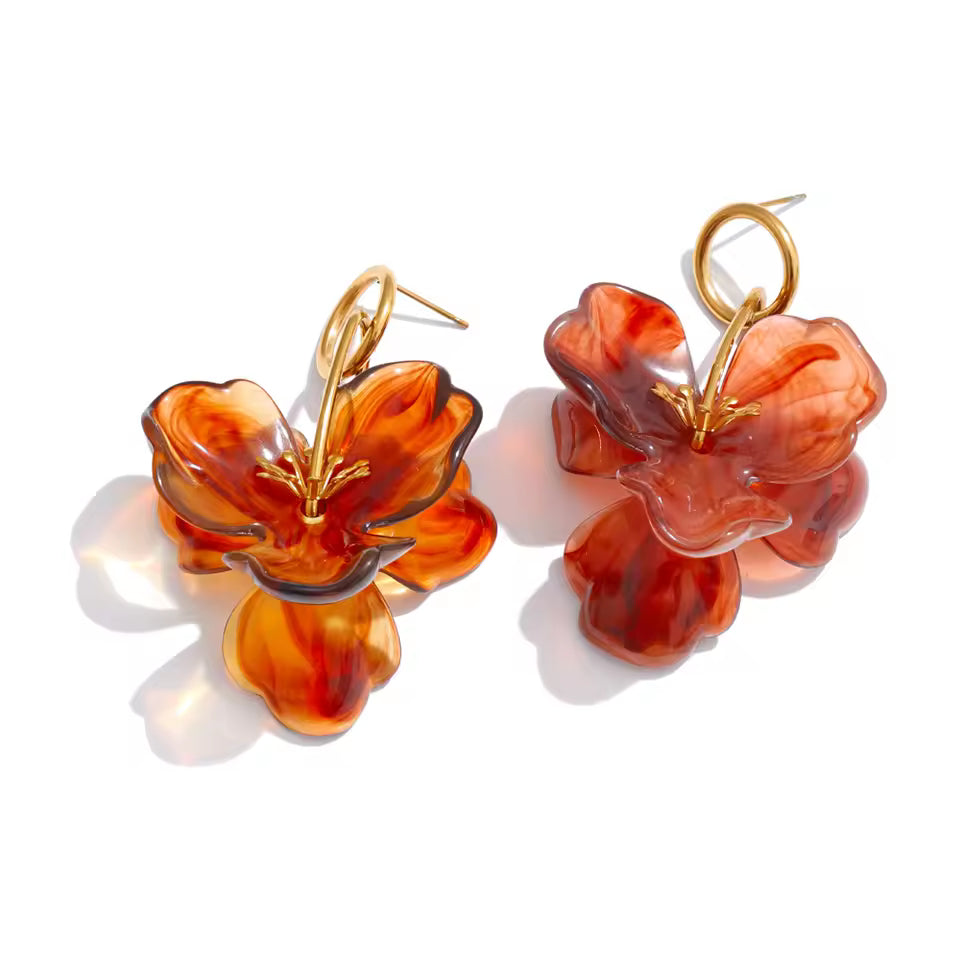 Resin Flower & Bud Dangle Earrings