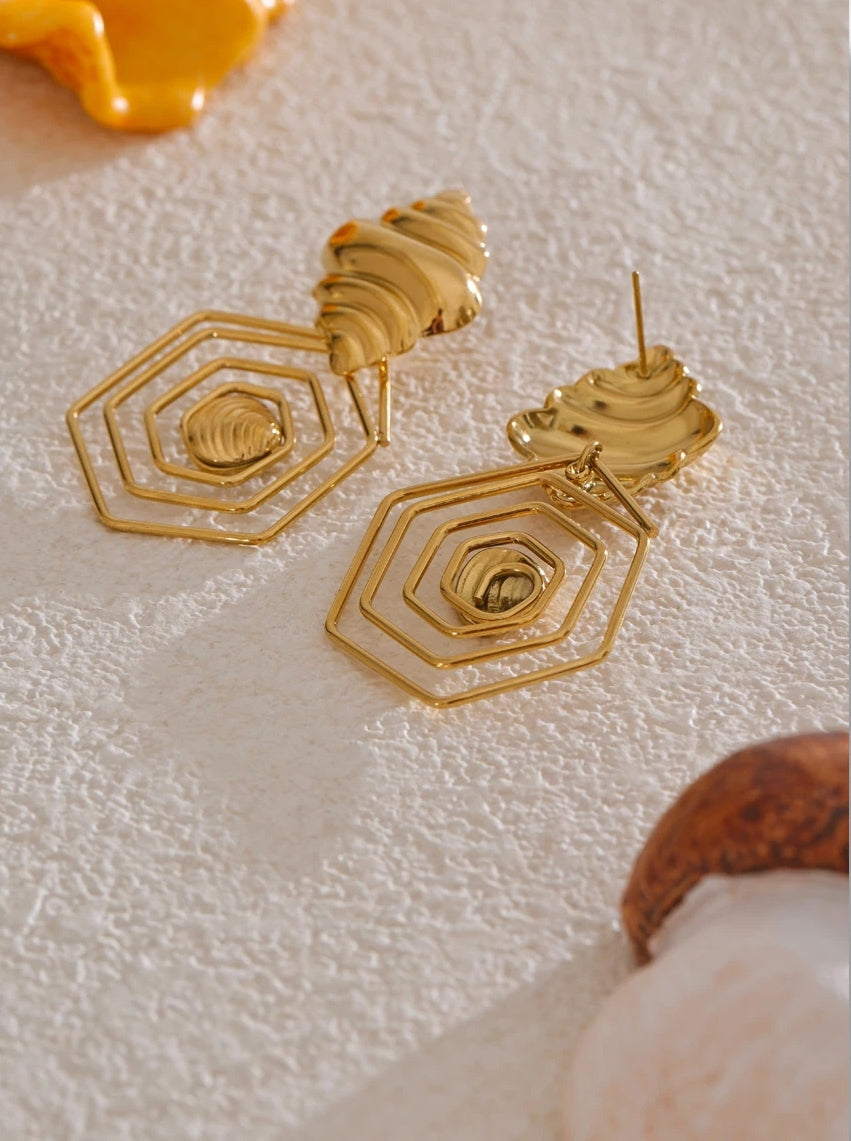 Geometric Conch & Shell Dangle Earrings