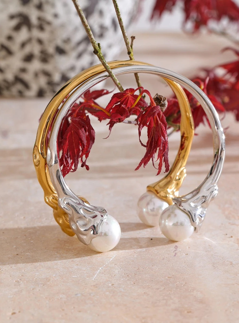 Baroque Style Gold Pearl Open Cuff Bracelet