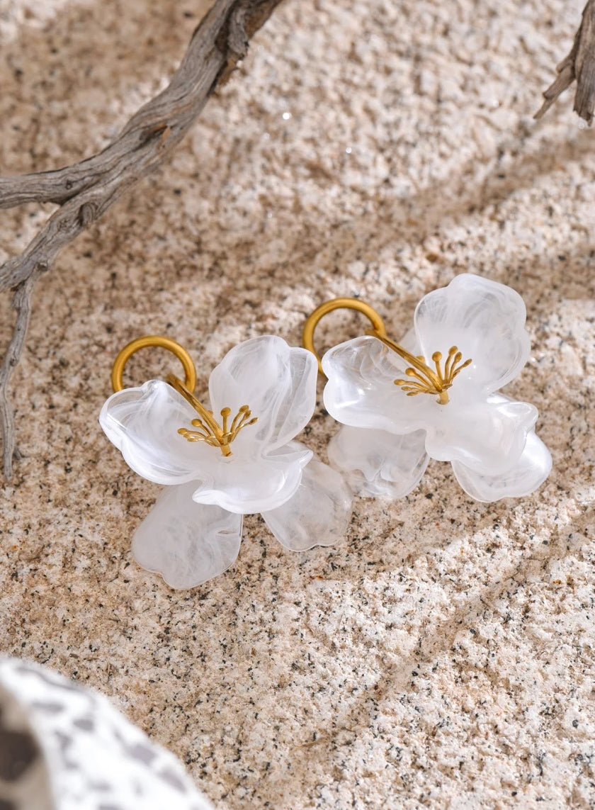 Resin Flower & Bud Dangle Earrings