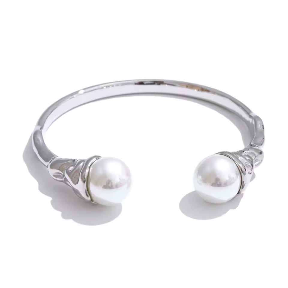 Baroque Style Gold Pearl Open Cuff Bracelet