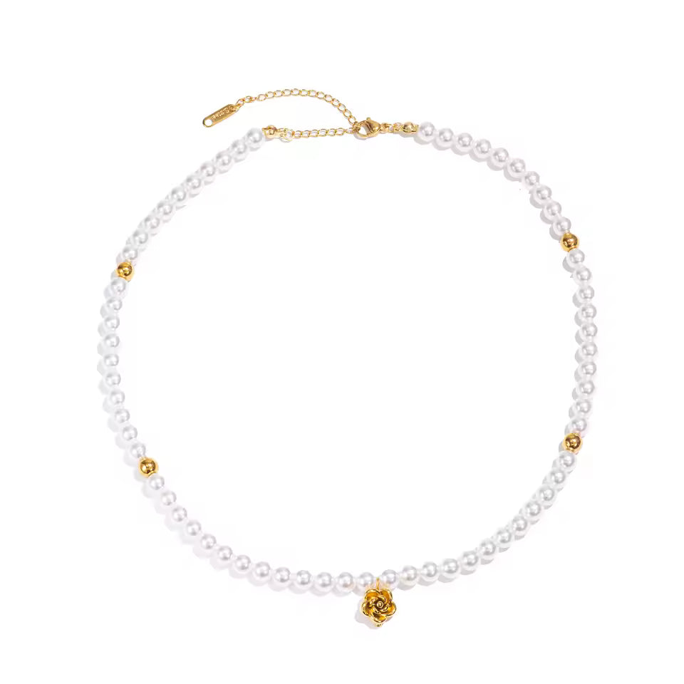 Simulated Pearl Flower Pendant Necklace