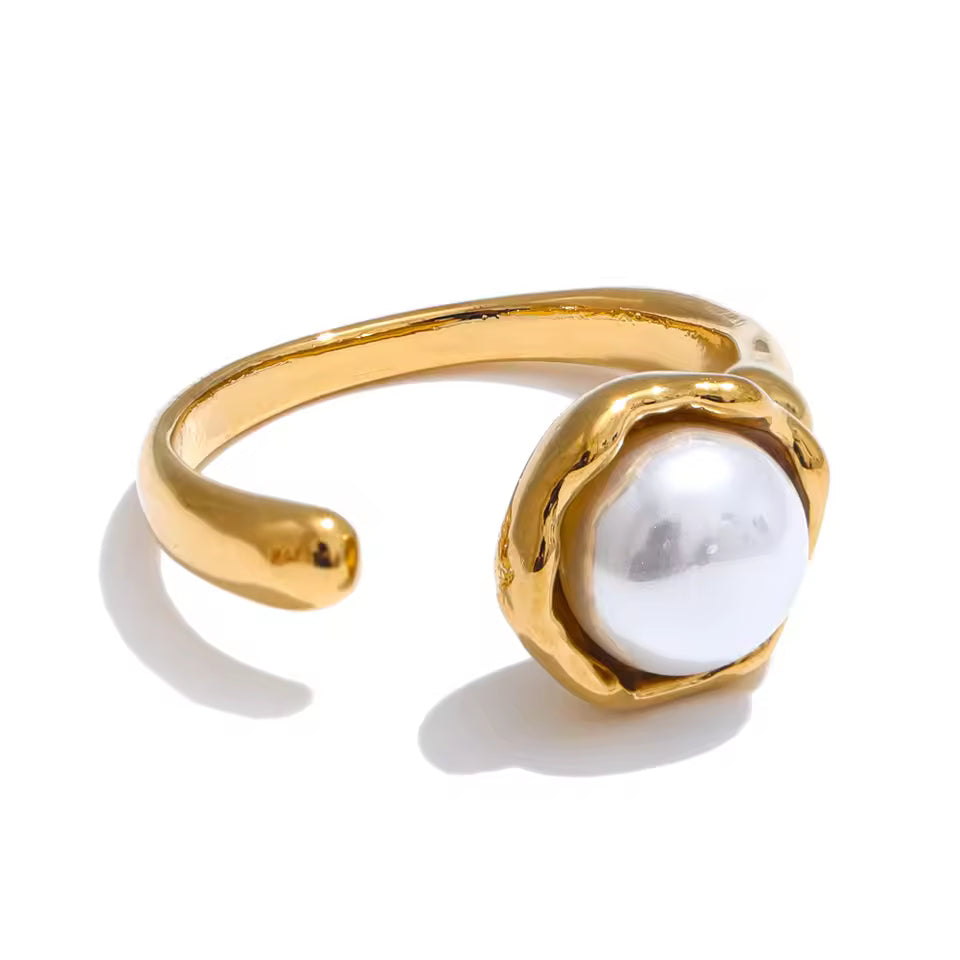 Open Adjustable Chic Ring With Simulated Pearl