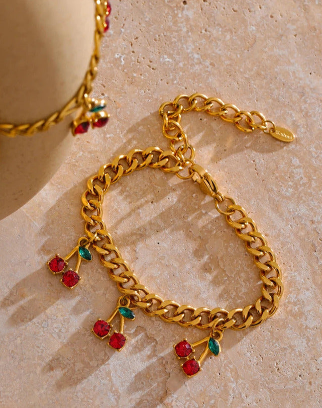 Cherry Charm Jewelry Set (Necklace & Bracelet)