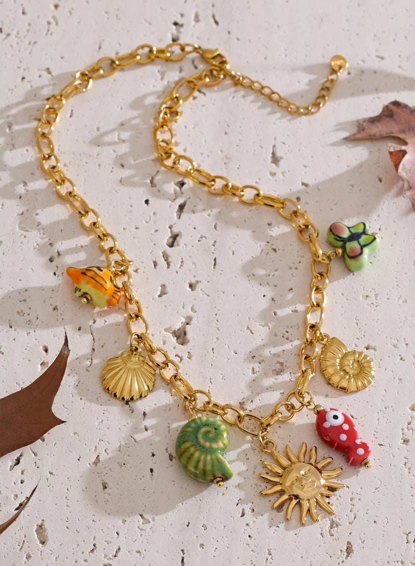 Ceramic Sea Creatures Charm Necklace