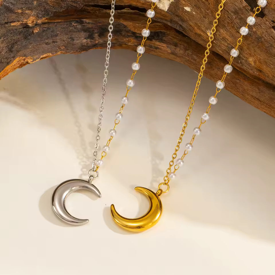 Crescent Pendant Asymmetrical Chain Necklace