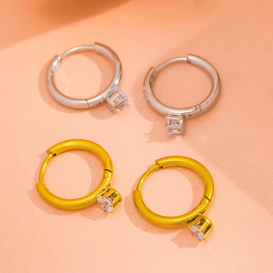 Shiny Zirconia Drop Hoop Earrings
