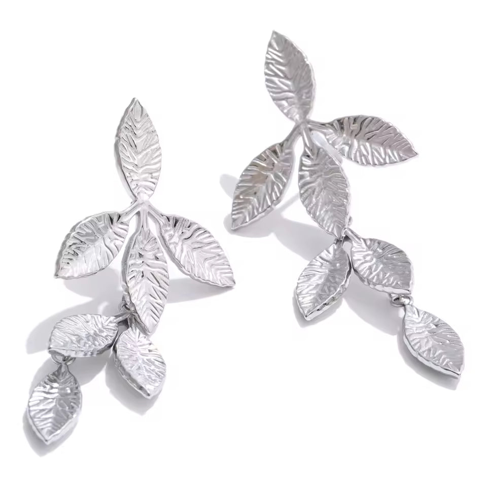 Textured Gold Leaf Drop Earrings
