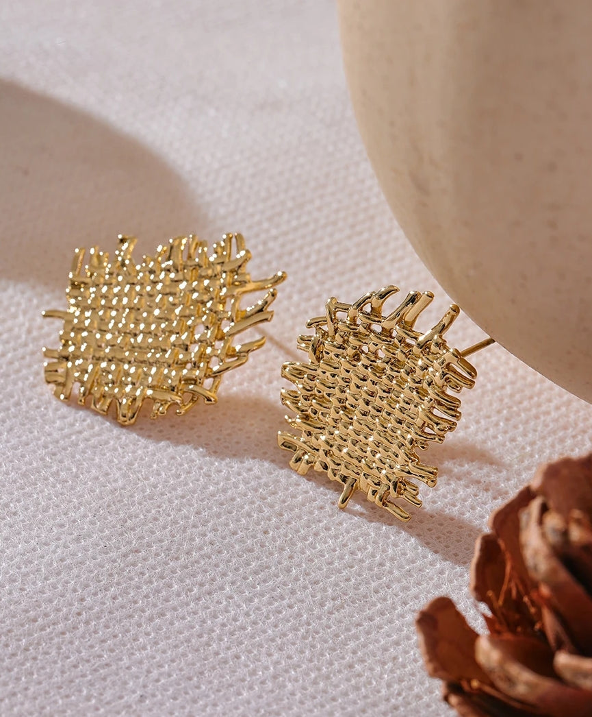 Golden Woven Harmony Stud Earrings