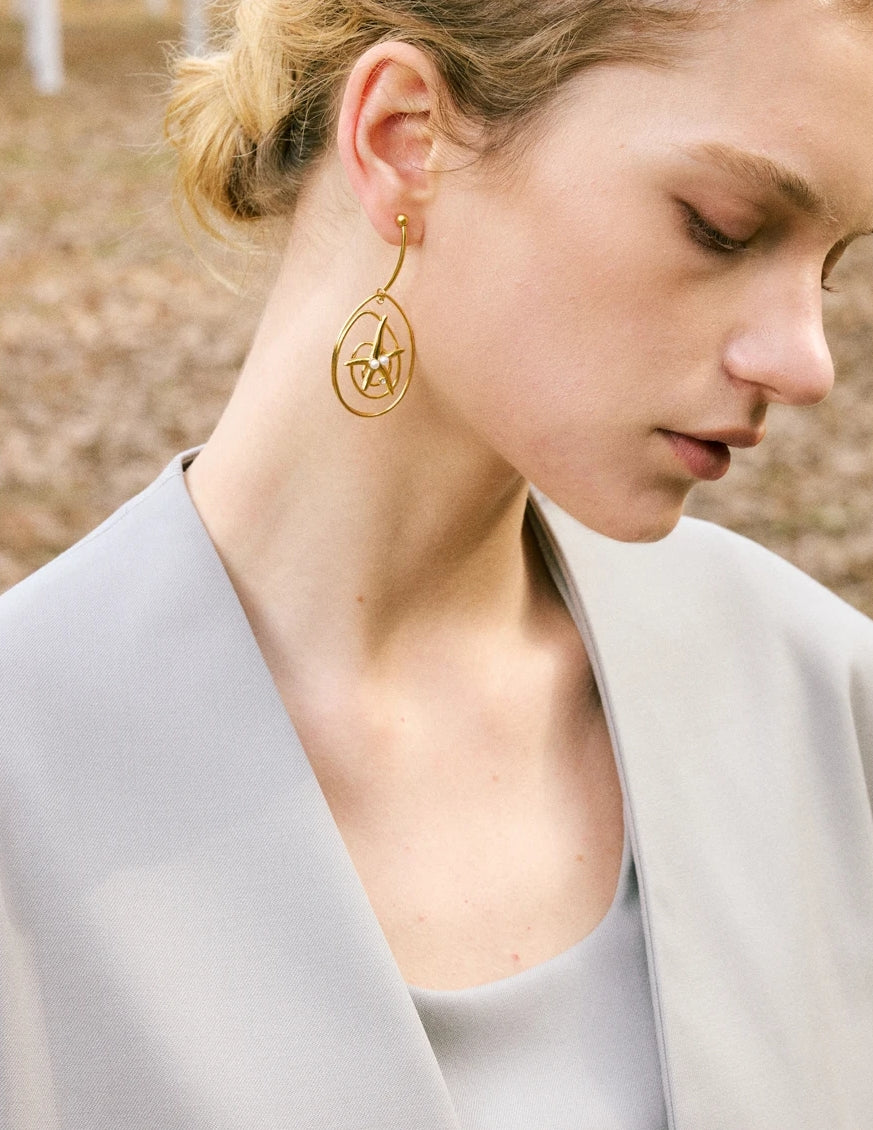 Golden Spiral Starfish Dangle Earrings