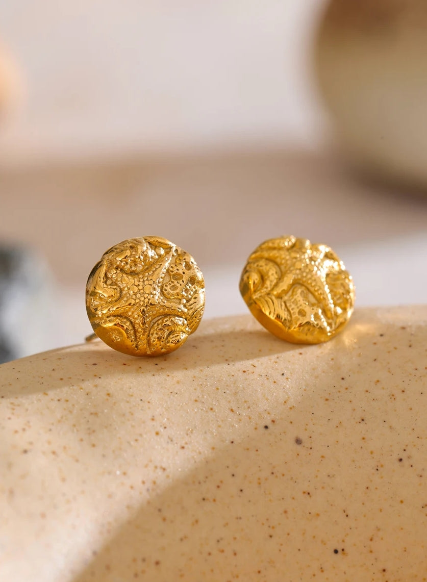 Engraved Golden Starfish Stud Earrings