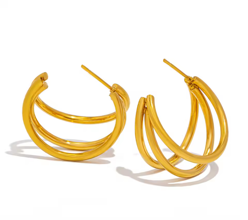 Multilayer C-Shape Circle Hoop Earrings