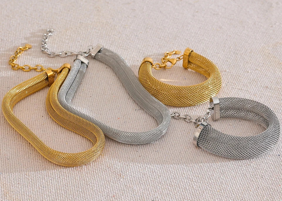 Mesh Collar Jewelry Set (Necklace & Bracelet)