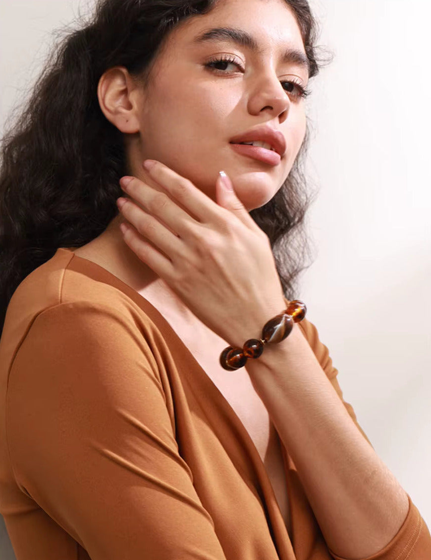 Amber Acrylic Resin Beads Chain Bracelet