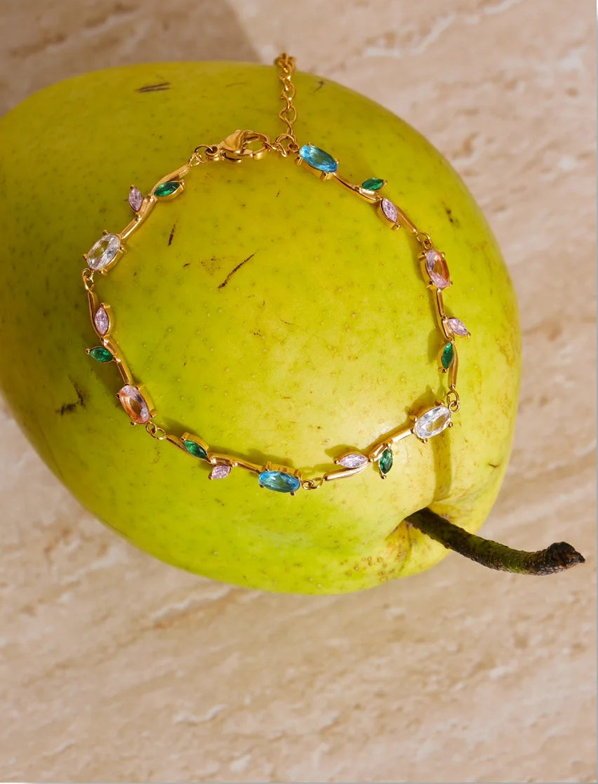 Colorful Shiny Cubic Zirconia Leaf Bracelet
