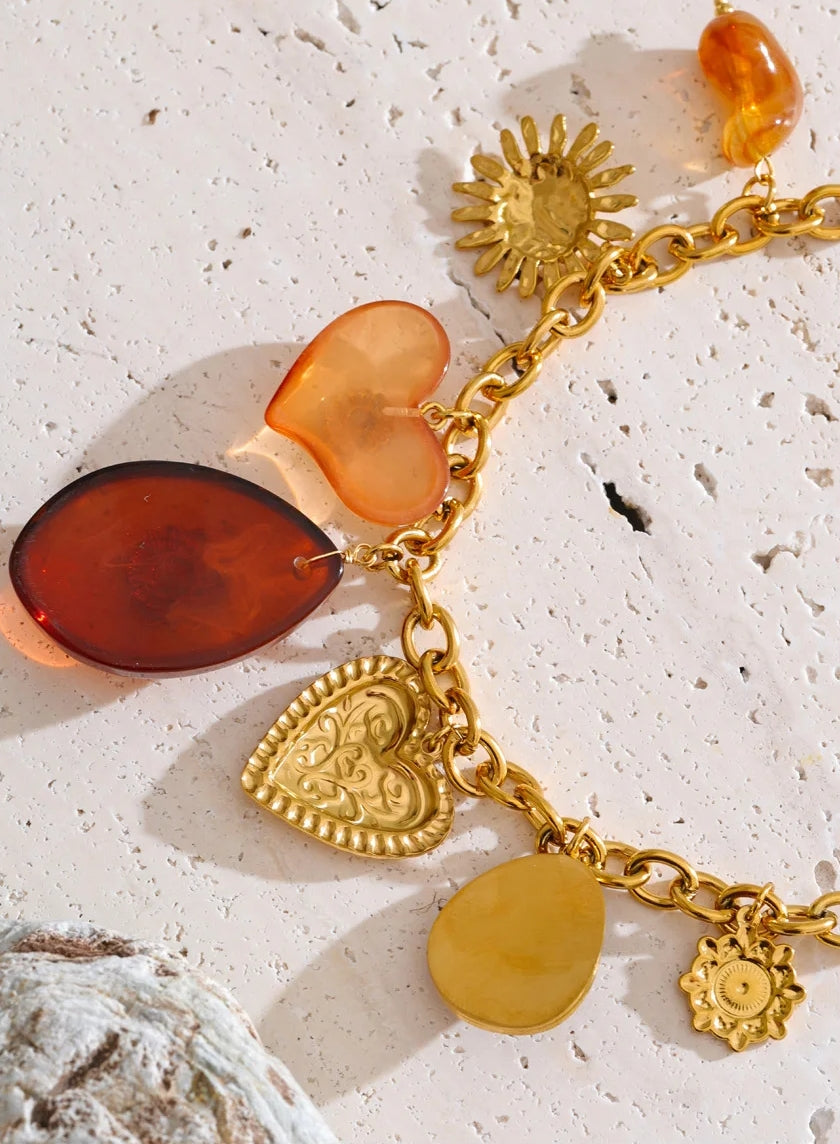 Sunshine Bloom Heart Charm Necklace