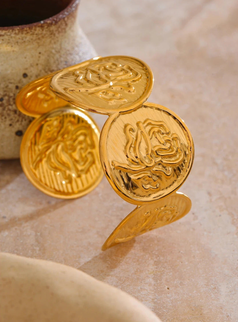 Engraved Flower Cuff Bracelet