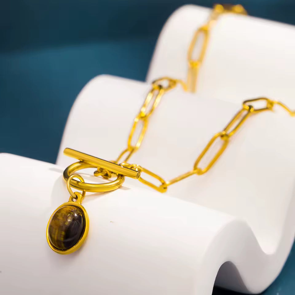 Natural Tiger's Eye Stone Pendant Necklace