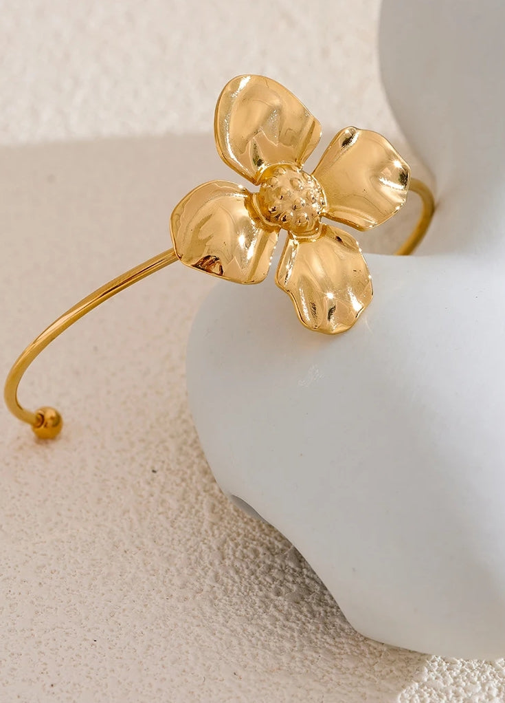 Gold Flower Cuff Bracelet