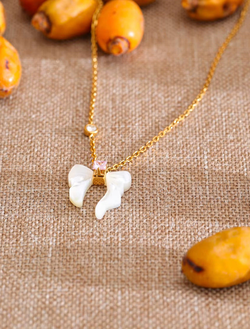 Natural Shell Butterfly Pendant Necklace