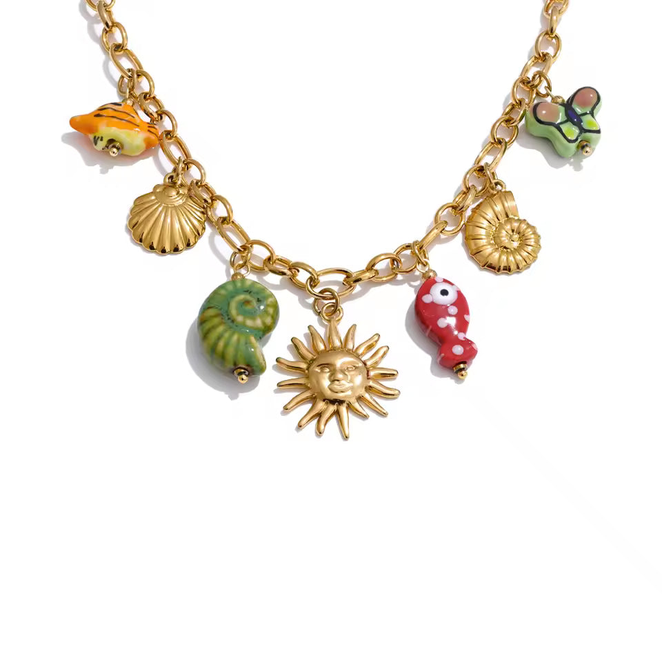 Ceramic Sea Creatures Charm Necklace