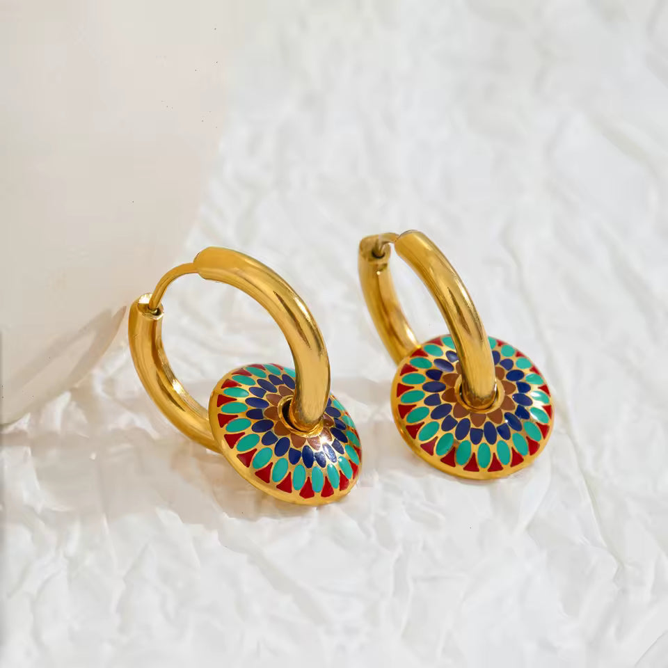 Painted Daisy Boho Jewelry Set (Necklace & Earrings)