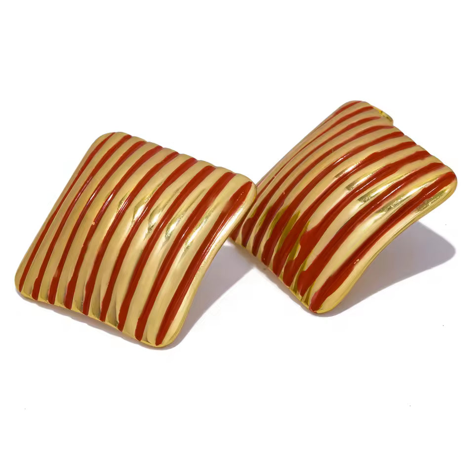 Striped Square Geometric Stud Earrings
