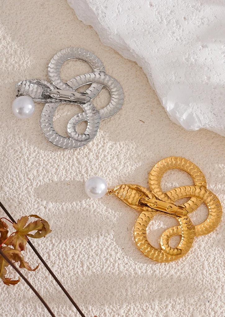 Snake With Pearl Brooch