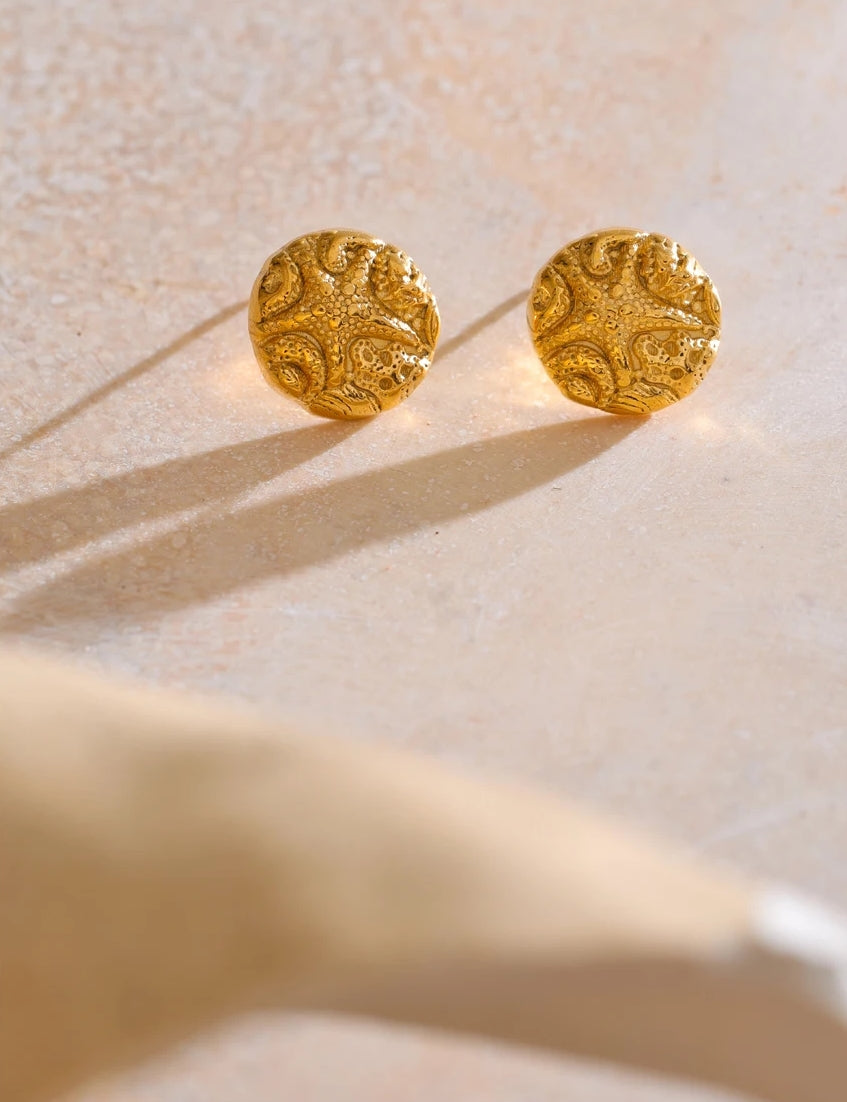 Engraved Golden Starfish Stud Earrings