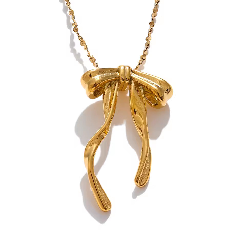 Golden Bow Tie Pendant Necklace