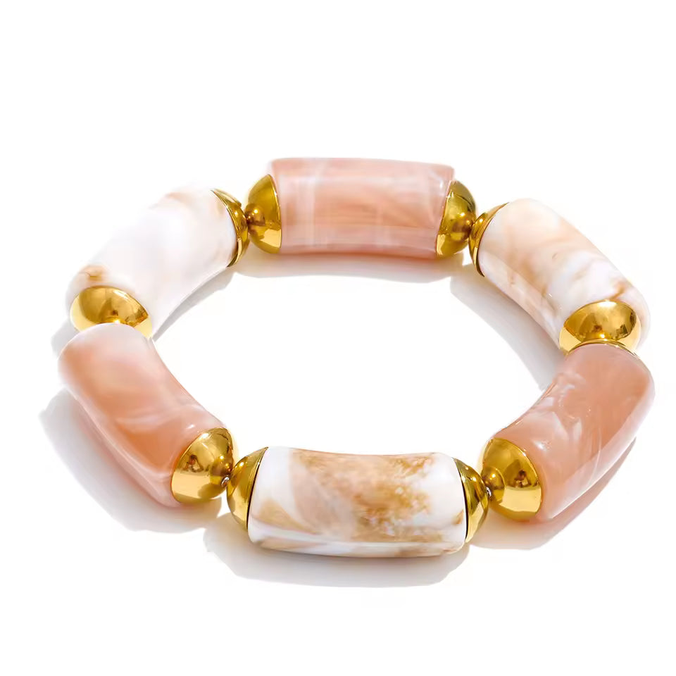 Green Resin Cylinder Elastic Bracelet