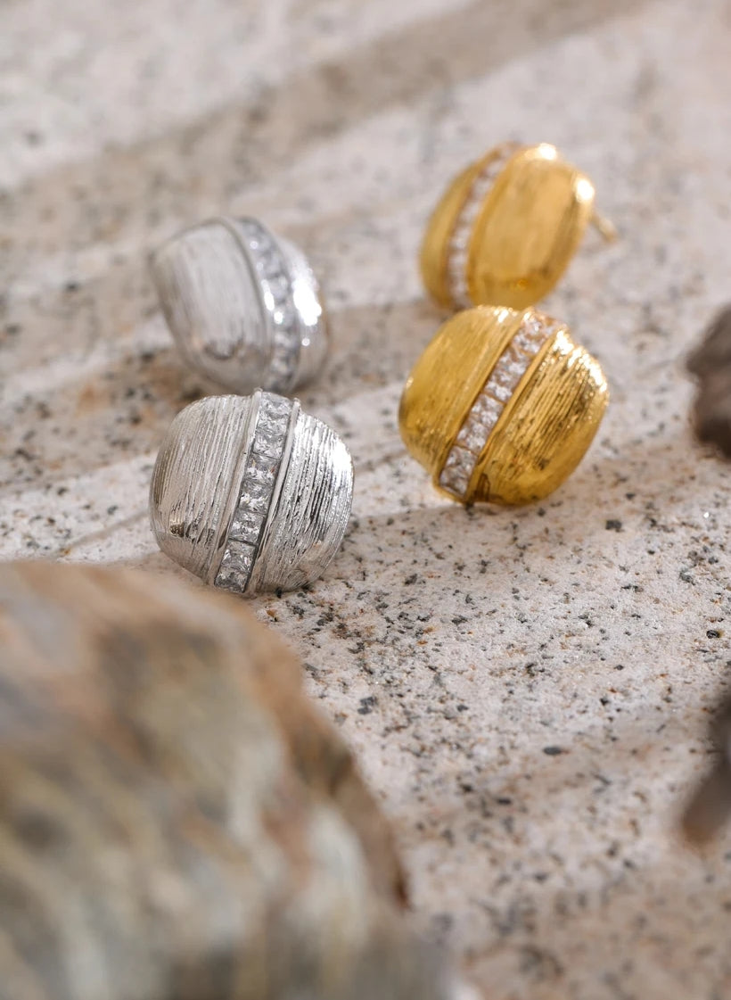Zircon Square Striped Stud Earrings