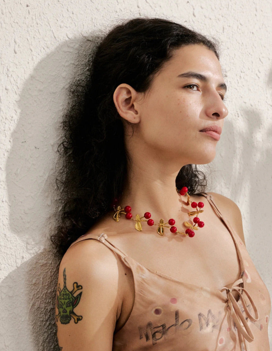 Glossy Resin Cherry Charm Necklace