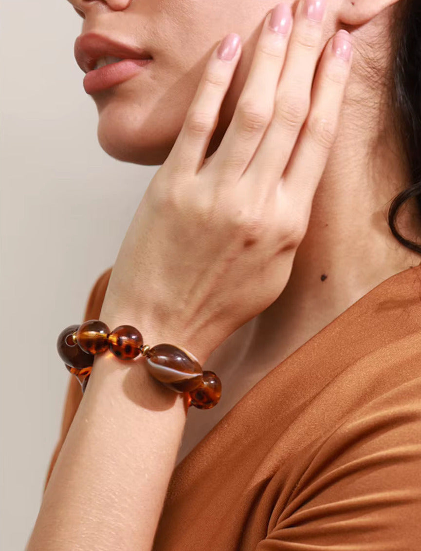 Amber Acrylic Resin Beads Chain Bracelet
