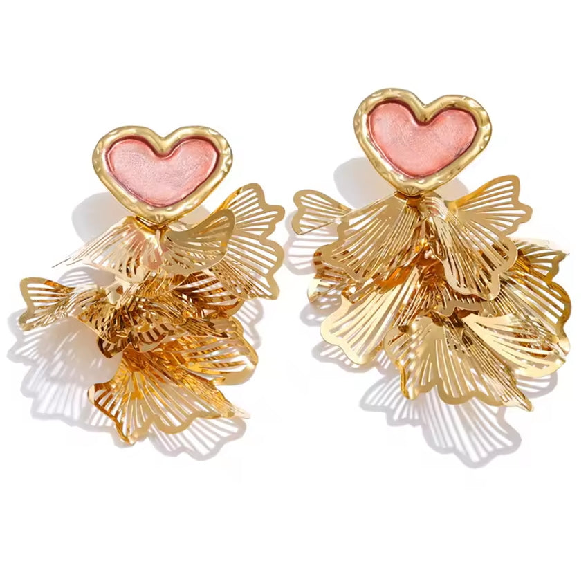 Pink Heart Petal Dangle Earrings