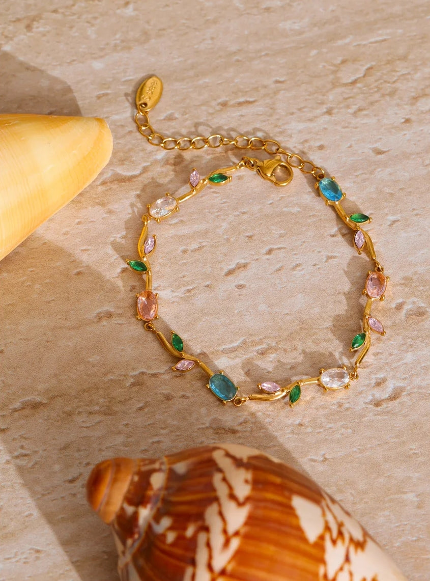 Colorful Shiny Cubic Zirconia Leaf Bracelet