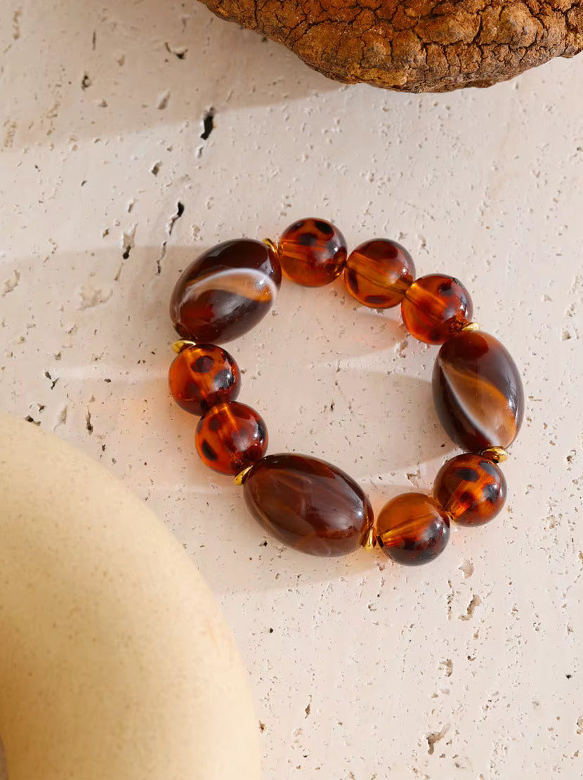 Amber Acrylic Resin Beads Chain Bracelet