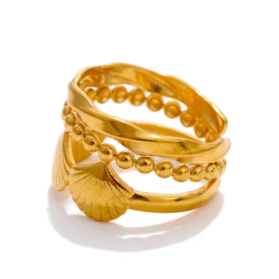 Adjustable Metal Shell Layered Open Ring